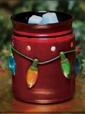 Scentsy Red Ceramic Warmer with Multicolor Light Bulb Motif